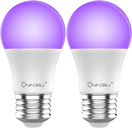 Onforu 2 Pack 9W UV LED Bulb, Black Light Bulb with E27 Base, UVA Level 385-400NM, Blacklights, Ultraviolet Fluorescent Lamp for Party, Glow in The Dark, Body Paint, Fluorescent Poster, Neon Glow